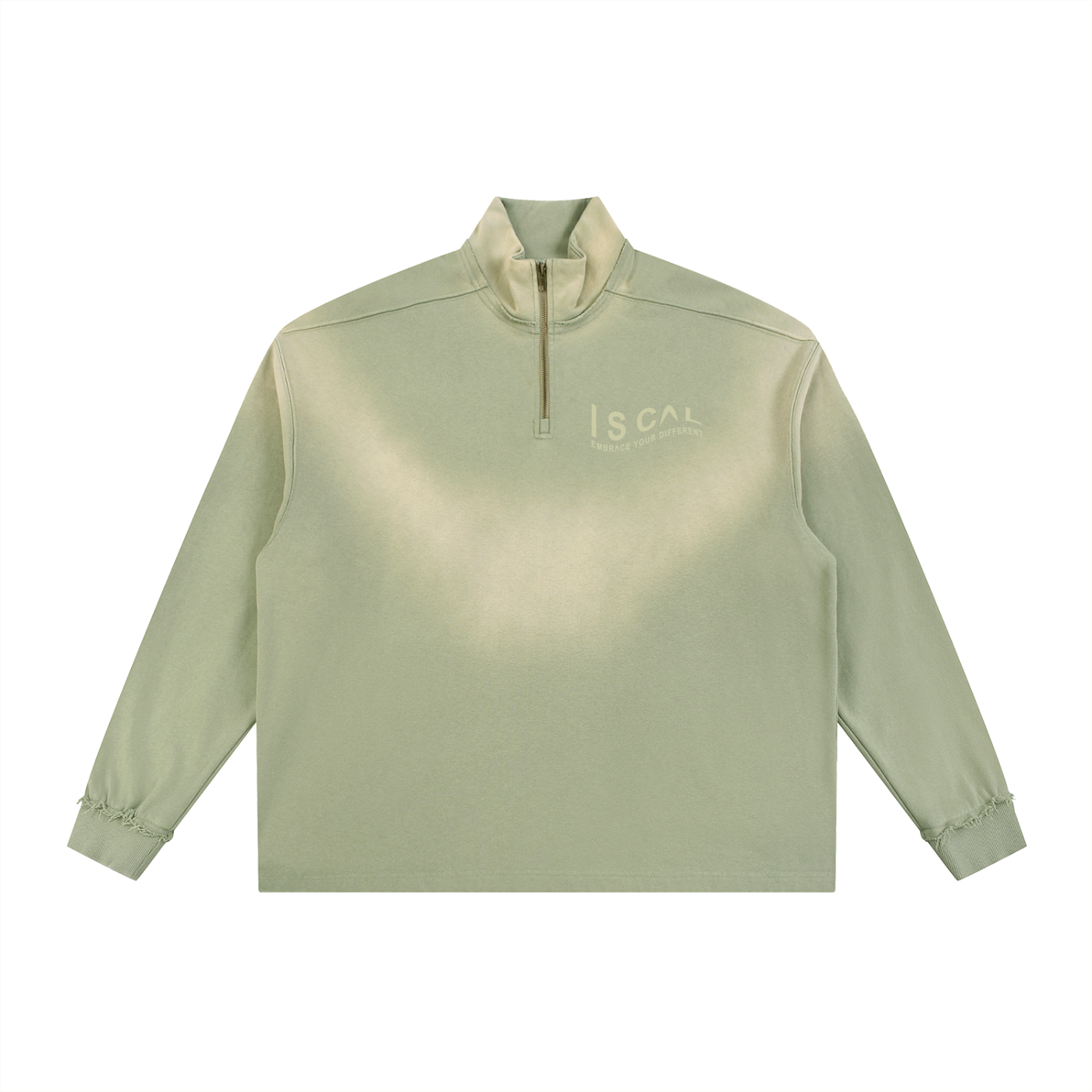Neo Mint Sun Fade Raw Edge Quarter-Zip Sweatshirt