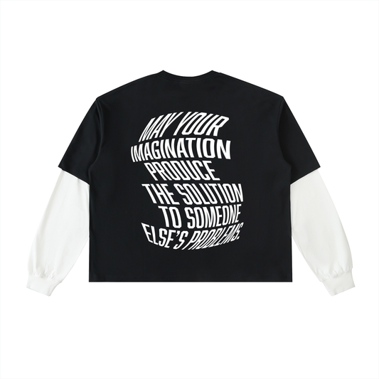 Imagine Layered Contrast Sleeve Cotton Tee