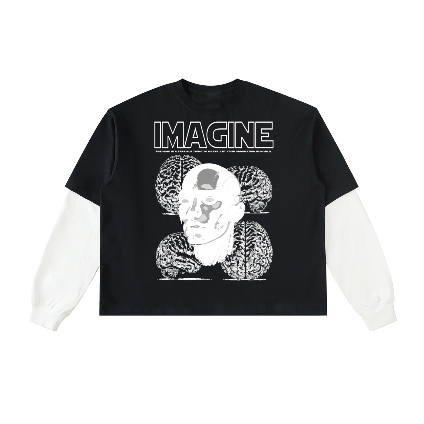 Imagine Layered Contrast Sleeve Cotton Tee