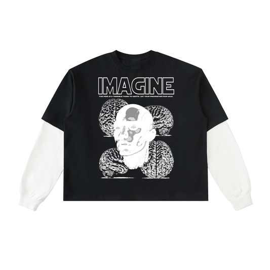 Imagine Layered Contrast Sleeve Cotton Tee